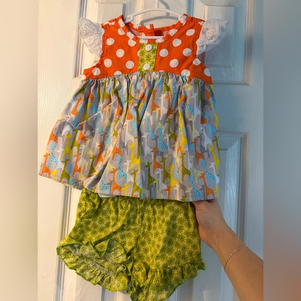 Orange Polka Dot & Green Trim Baby Dress